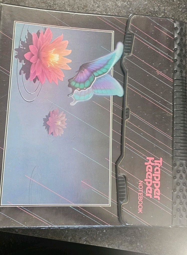 VTG 3 ring binder OLD SCHOOL mead 1980s butterfly lotus TRAPPER KEEPER notebook