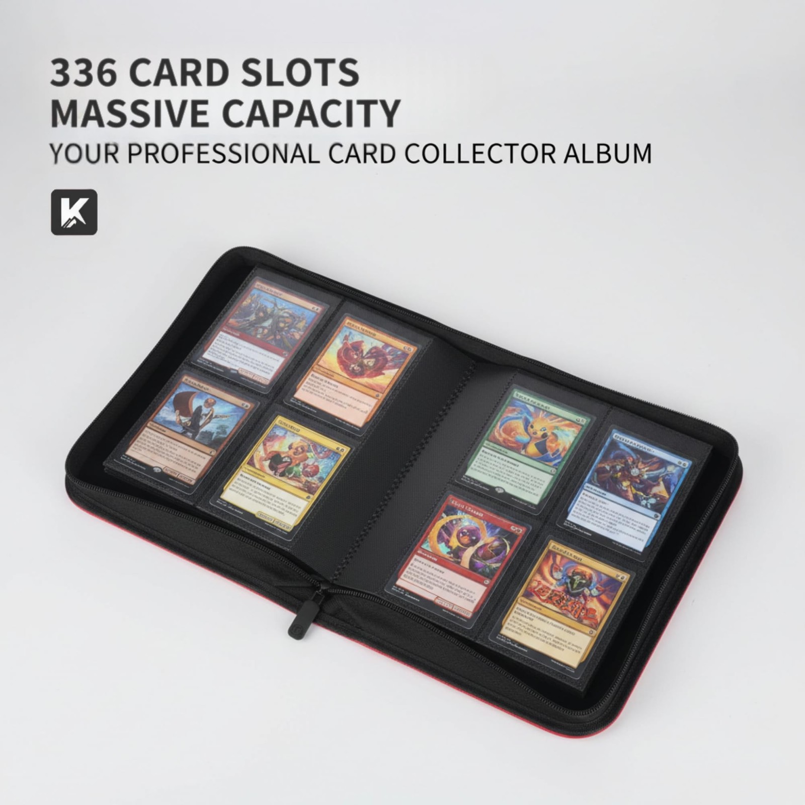 336 Card Binder, 4-Pocket Zipper Binder for Trading Cards, Side Loading Water…