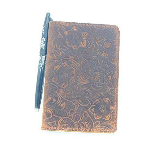 Distressed Leather Checkbook Journal Cover for Field Notes Flower Brown