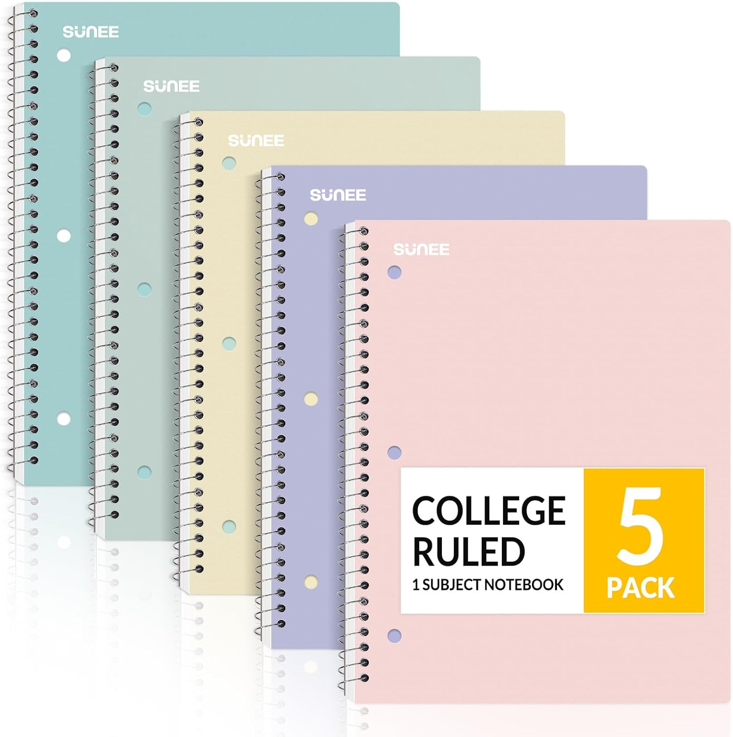 Spiral Notebooks, 1-Subject, 5 Pack, College Ruled Paper, 8″ X 10-1/2″, 70 Sheet