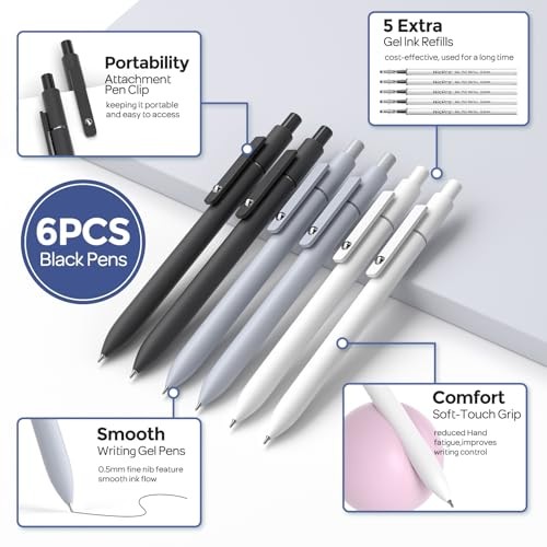 School Supplies Stationary Set with Pencil Case – 6 Gel Pens & 50 PCS Black