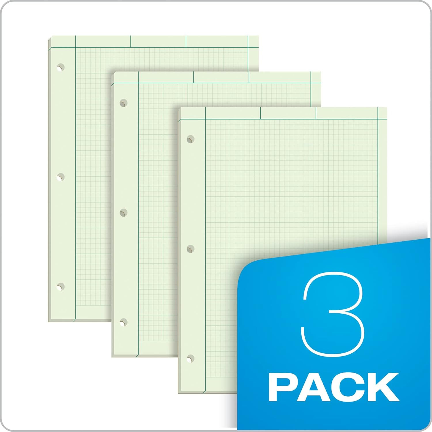 Engineering Notebooks, Graph Notebooks, 3 Pk Quad Ruled Pad, 8-1/2″ X 11″, Glue