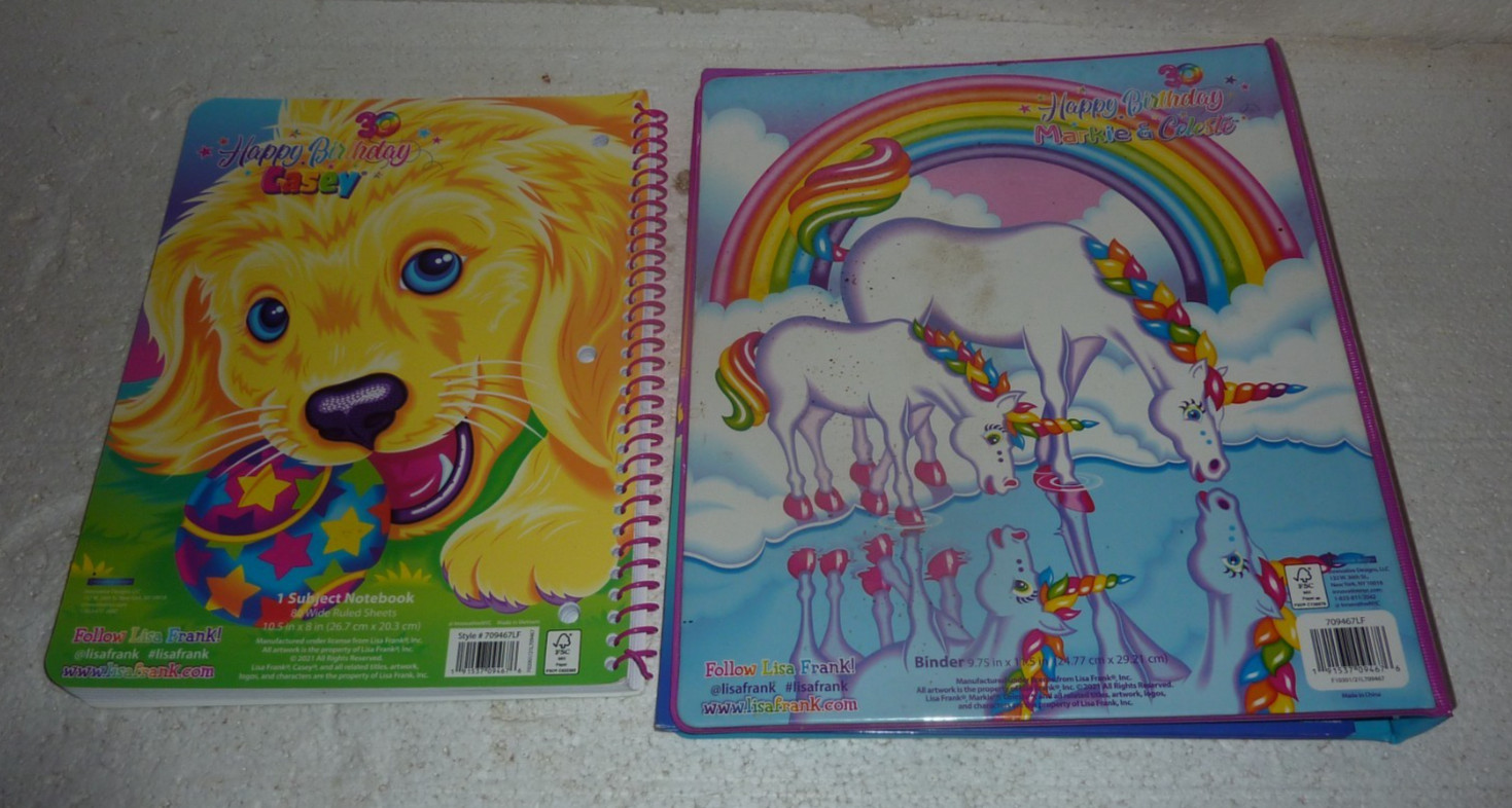 Lisa Frank 30th Birthday Bundle Binder Folder Notebook Unicorn Dog 2021
