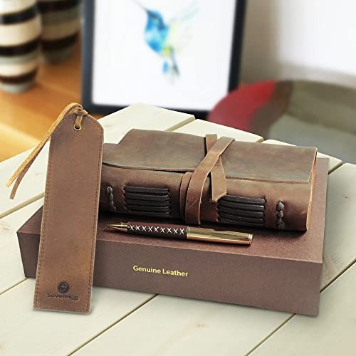 Leather Journal Gift Set with Antique Leather 7″ x 5″ Gift Set Antique Brown