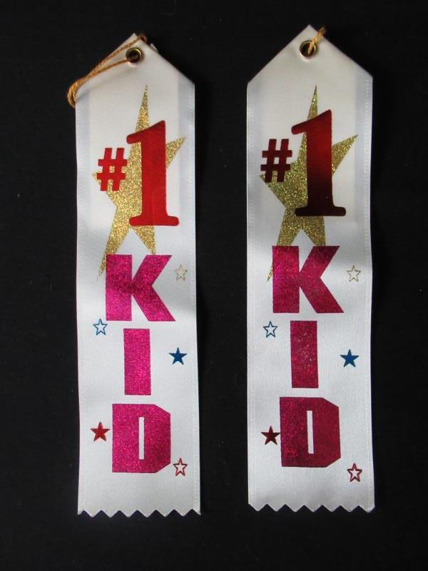 Lot of 2 Vintage “#1 Kid” Award Ribbons – USA Made Glittery Design