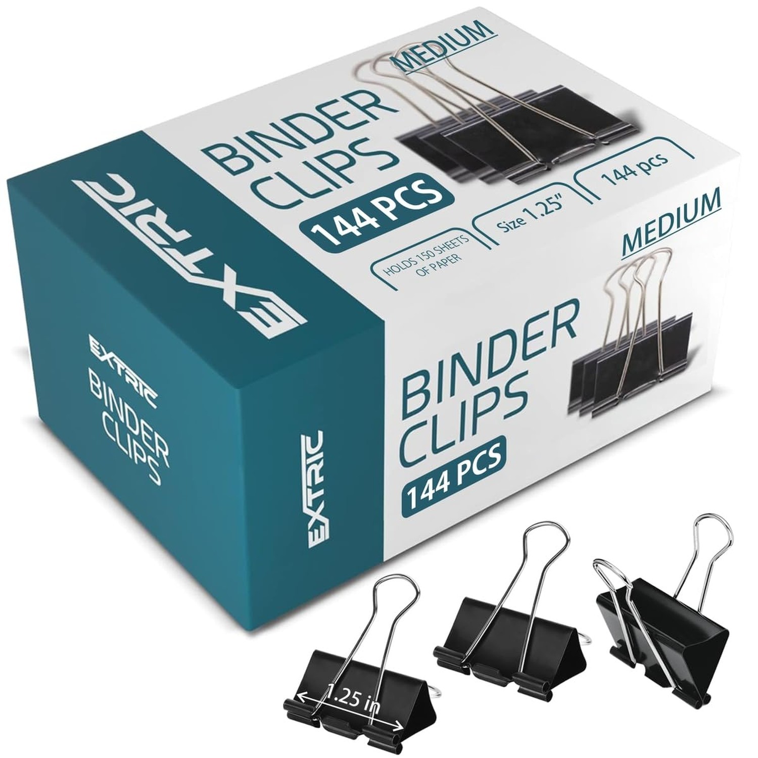 Binder Clips – 144 Medium Binder Clips, 1.25 Inch Black Paper Clamps, File Cl…
