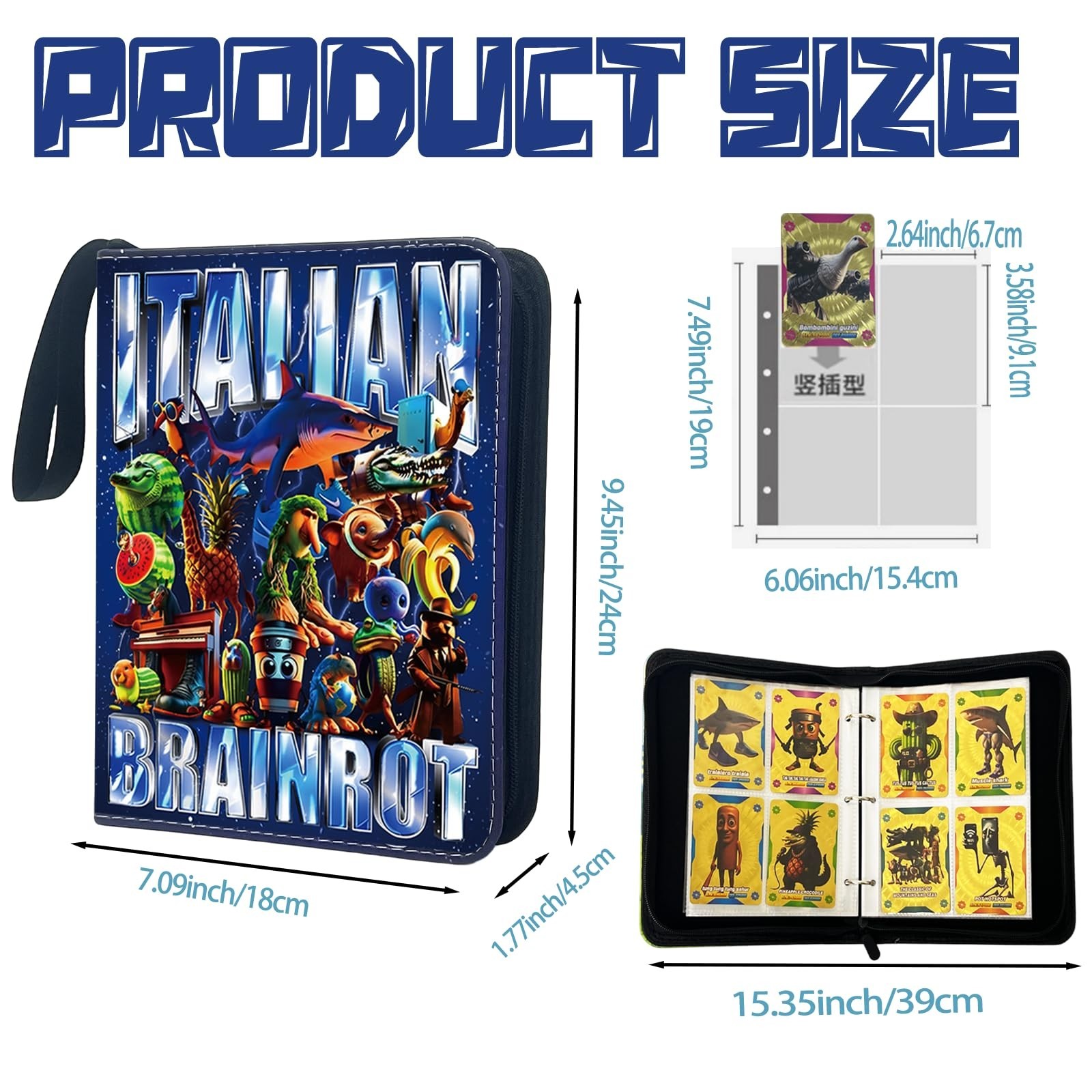 Italian Brainrot Trading Card Binder 4 Pocket 400 Pockets Zipper Card Binder …