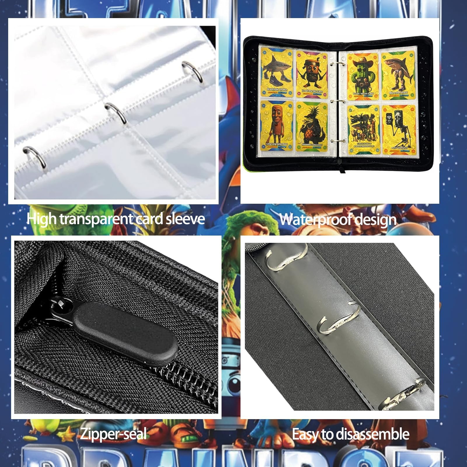 Italian Brainrot Trading Card Binder 4 Pocket 400 Pockets Zipper Card Binder …