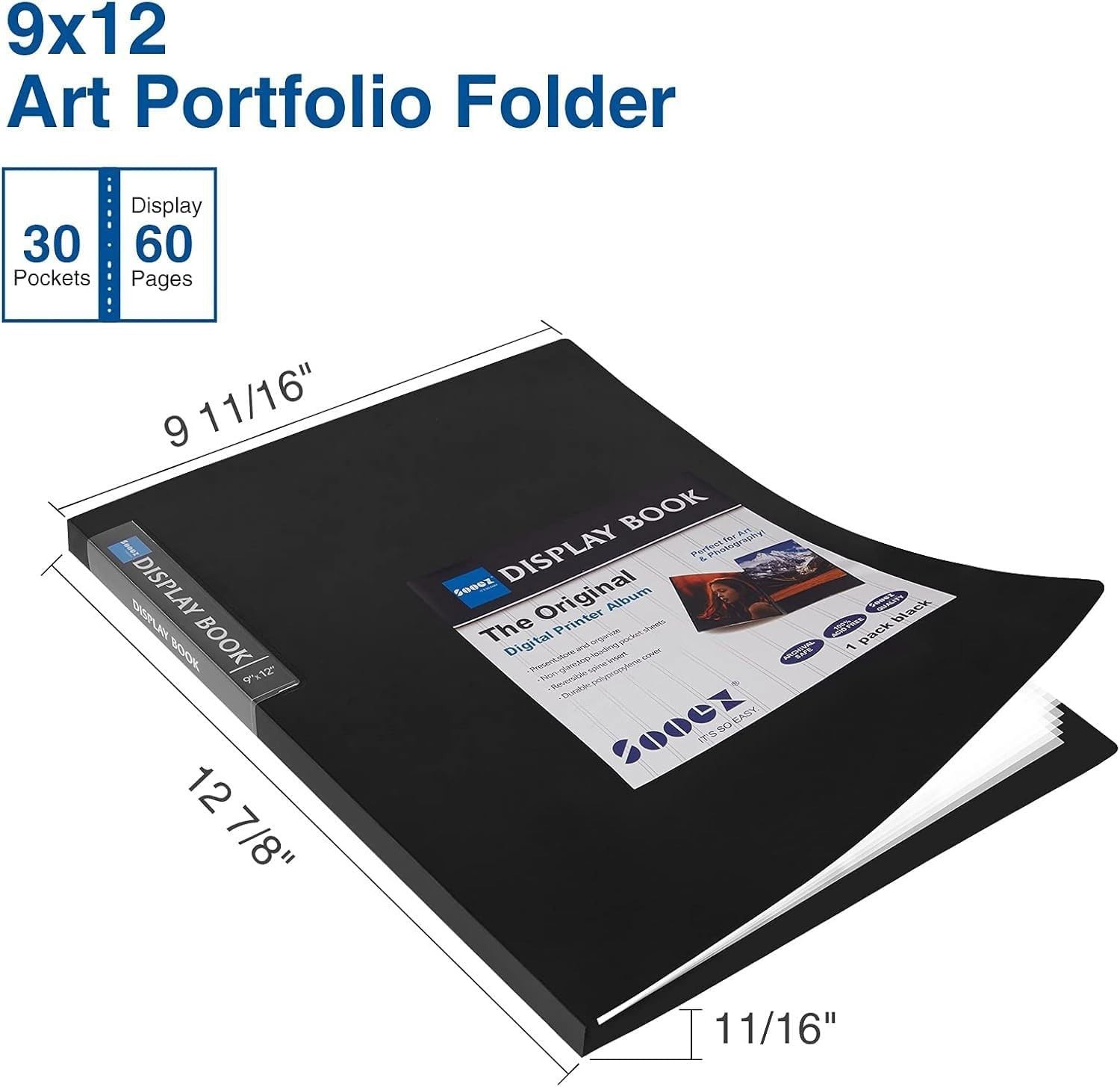 Customizable 9×12 Inch Portfolio Binder – 30-Pocket Clear View for Easy Access