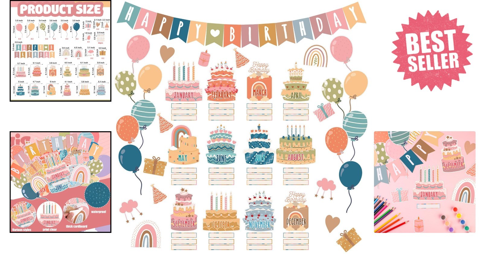 Birthday Cakes Bulletin Board Set, Carson Dellosa Classroom Decorations, 87