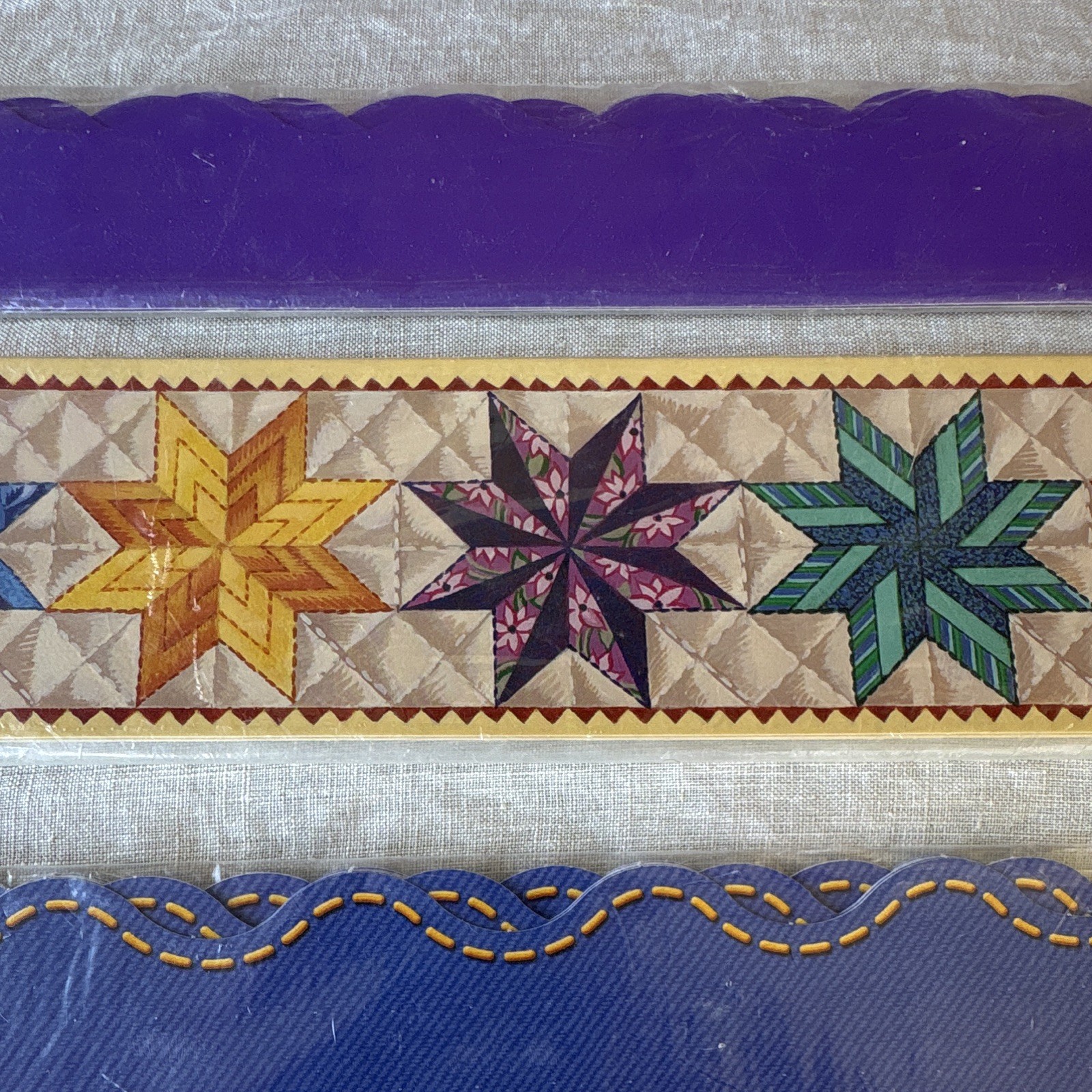 Trend Multicolor Star Quilt Like Trim Lot – Purple & Denim Decorative