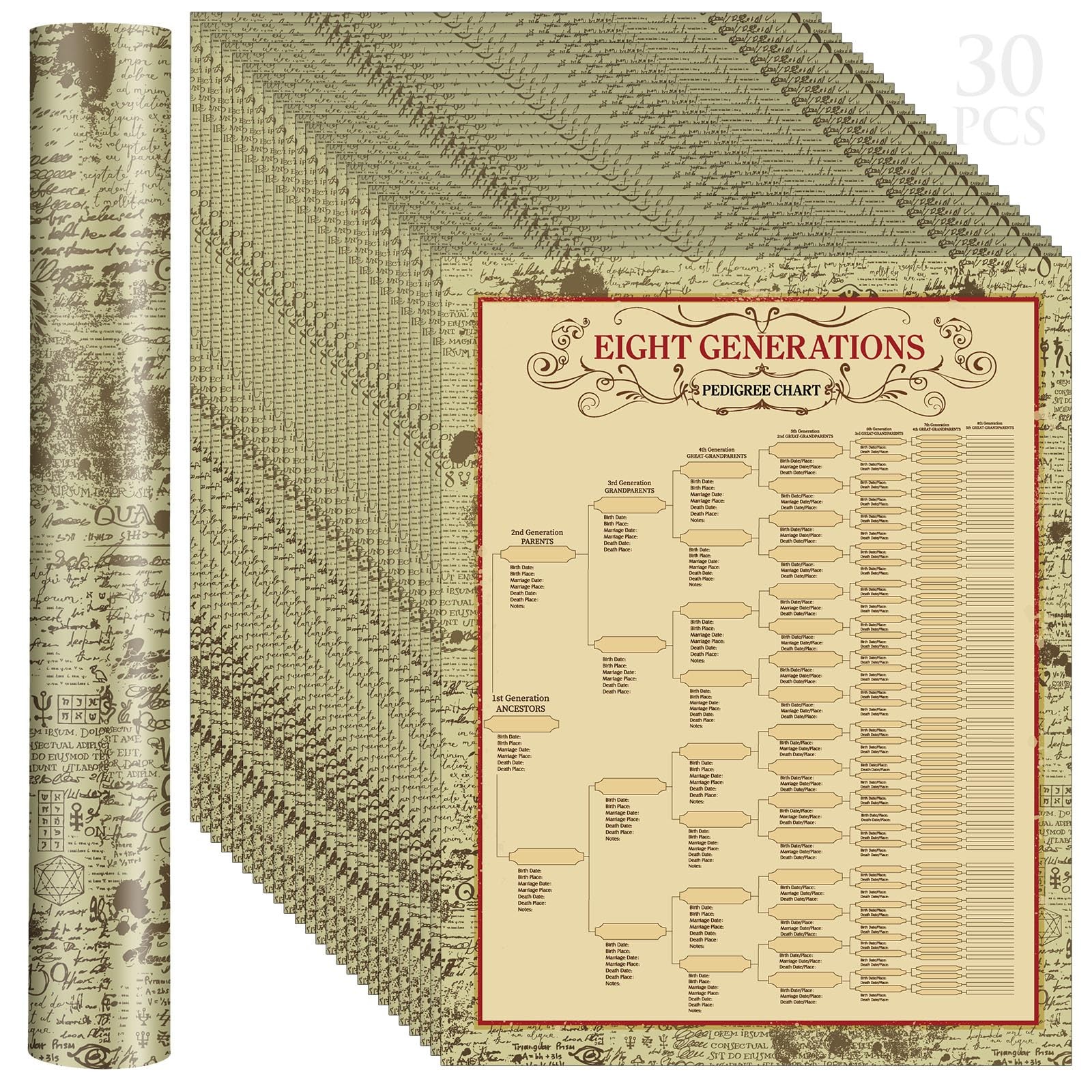 30 Pcs Family Tree Charts to Fill in Genealogy Charts 8 Generation 255 Name S…