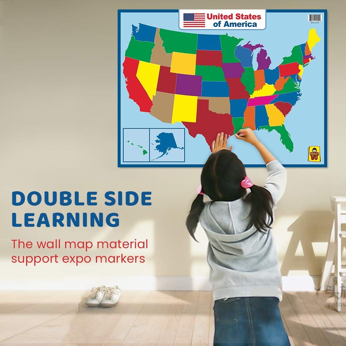 United State Map Laminated Poster -Double Side Educational Poster For Kids/Adult