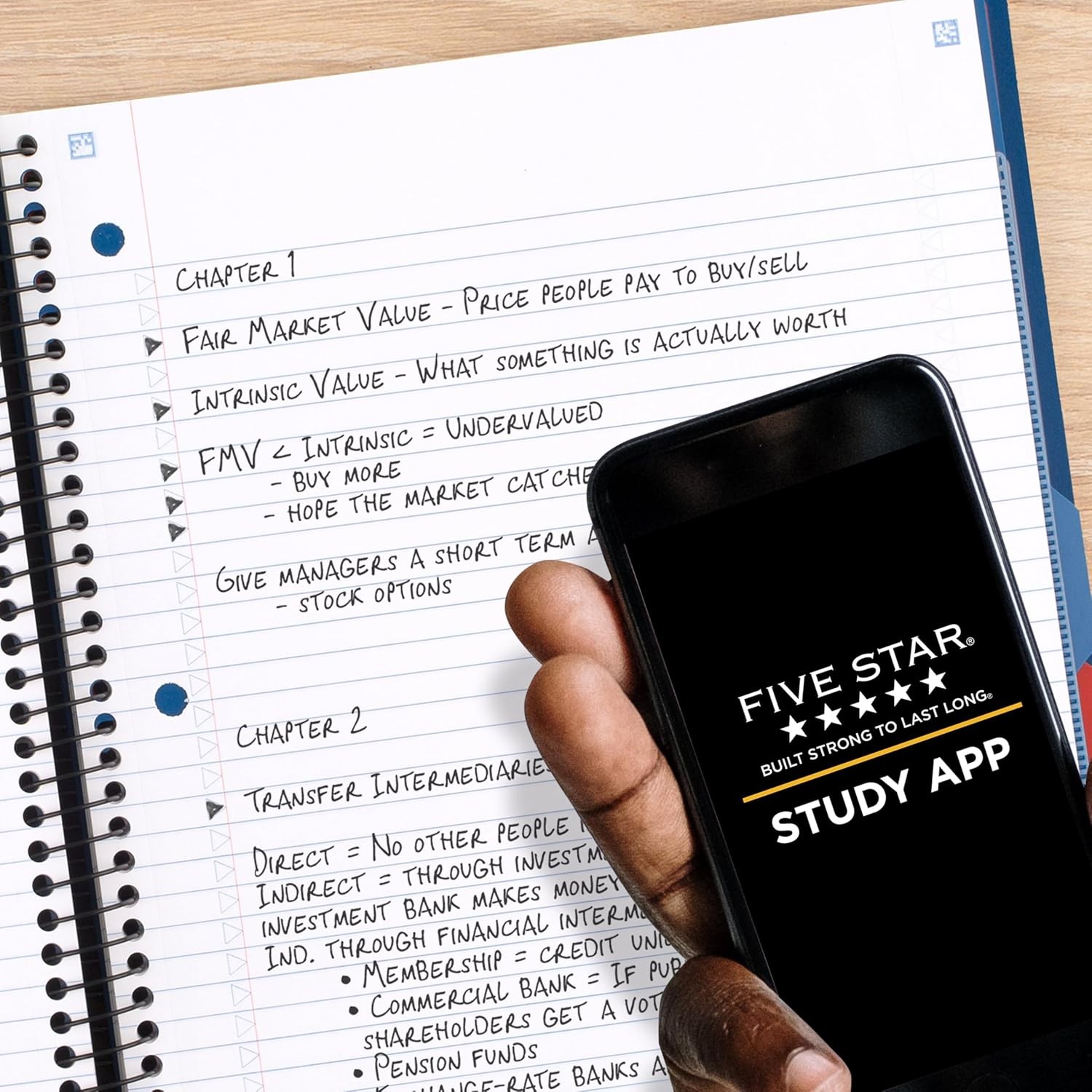 Five Star Advance Spiral Notebook 5 Subject College Ruled Paper 200 Sheets Black