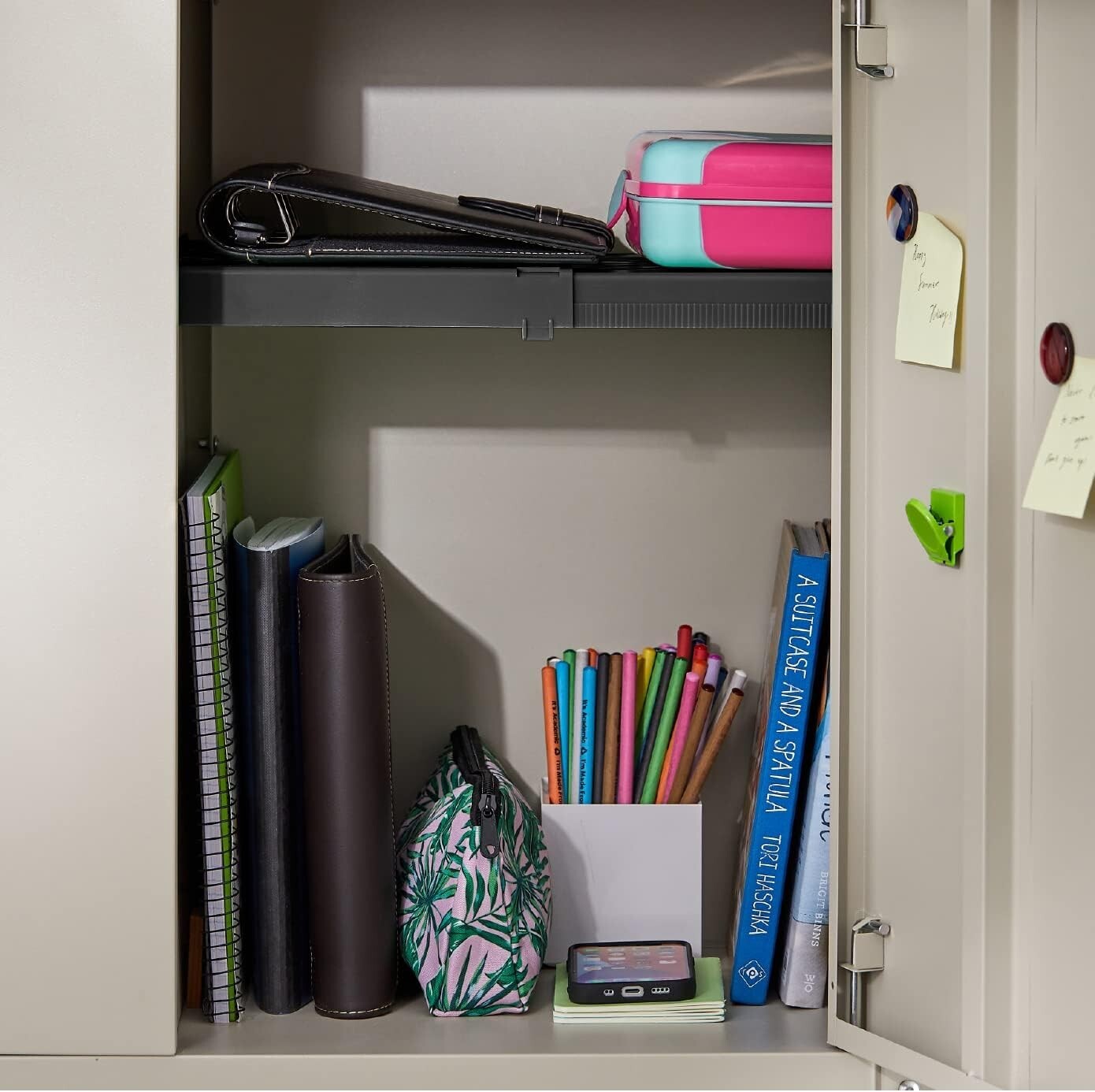 LockerMate Black Adjust-A-Shelf Locker Shelf Easy Use Extends to Fit Your Locker