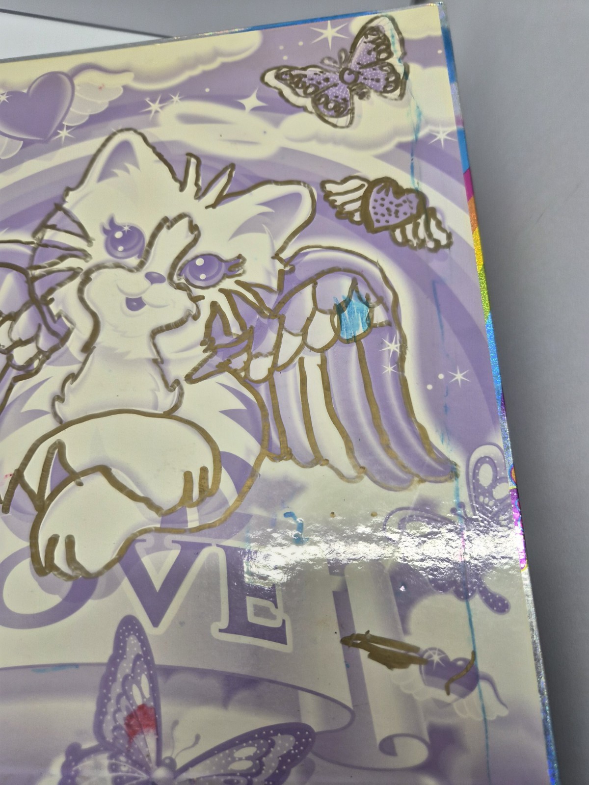 ​Vintage Lisa Frank 3-Ring Binder Holographic Angel Kitty Cat Rainbow 90s Y2K
