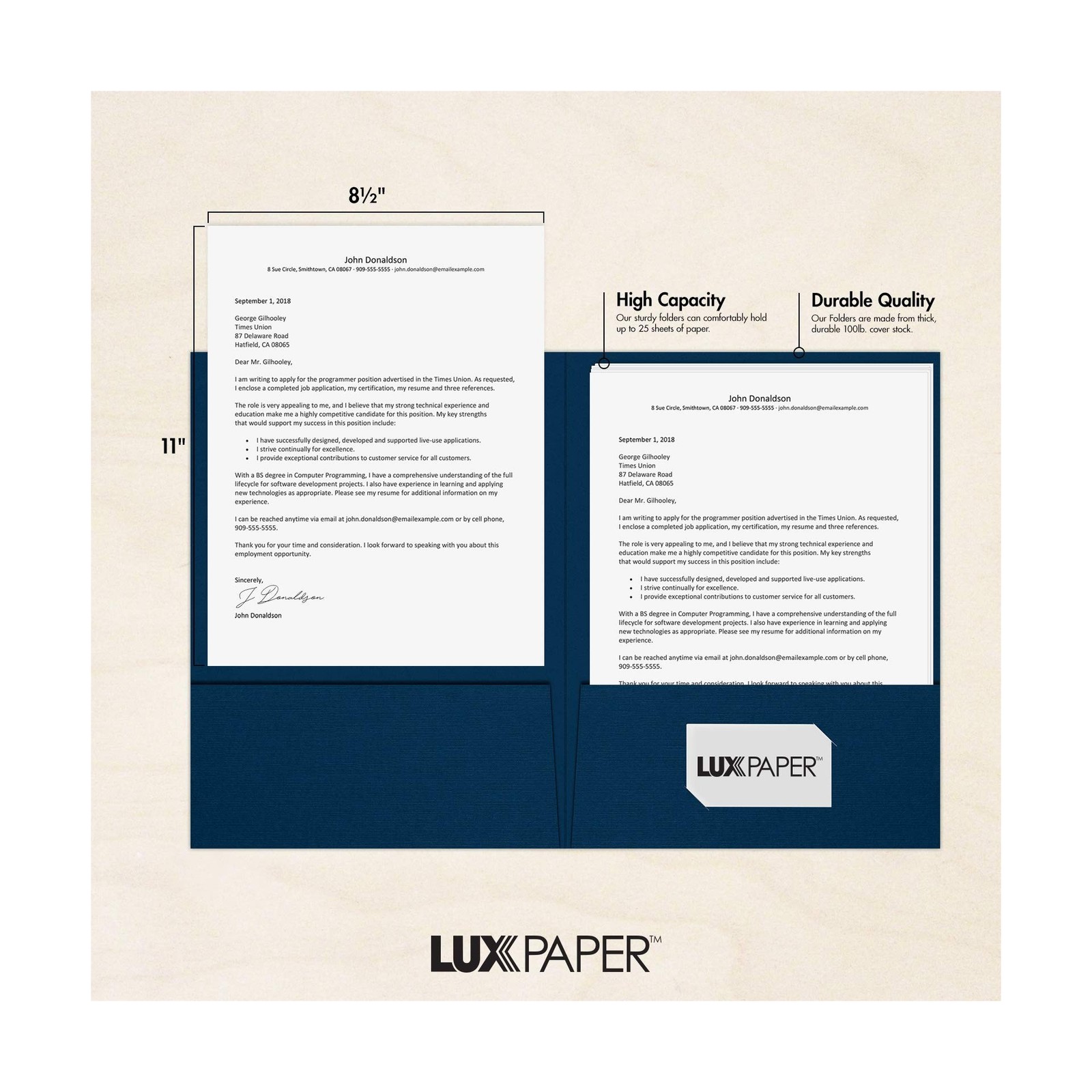 LUXPaper 9″ x 12″ Presentation Folders | Two Pocket | Nautical Blue Linen | 1…