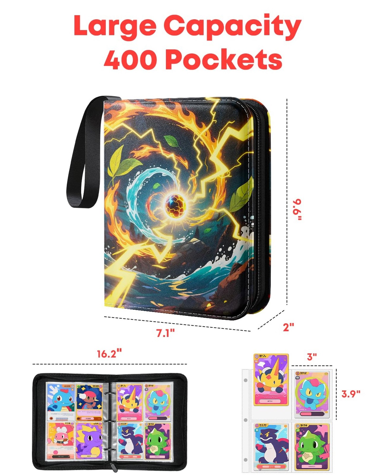 Trading Card Binder 4 Pocket, Card Binder 400 Pockets Holder Album with 50 Re…