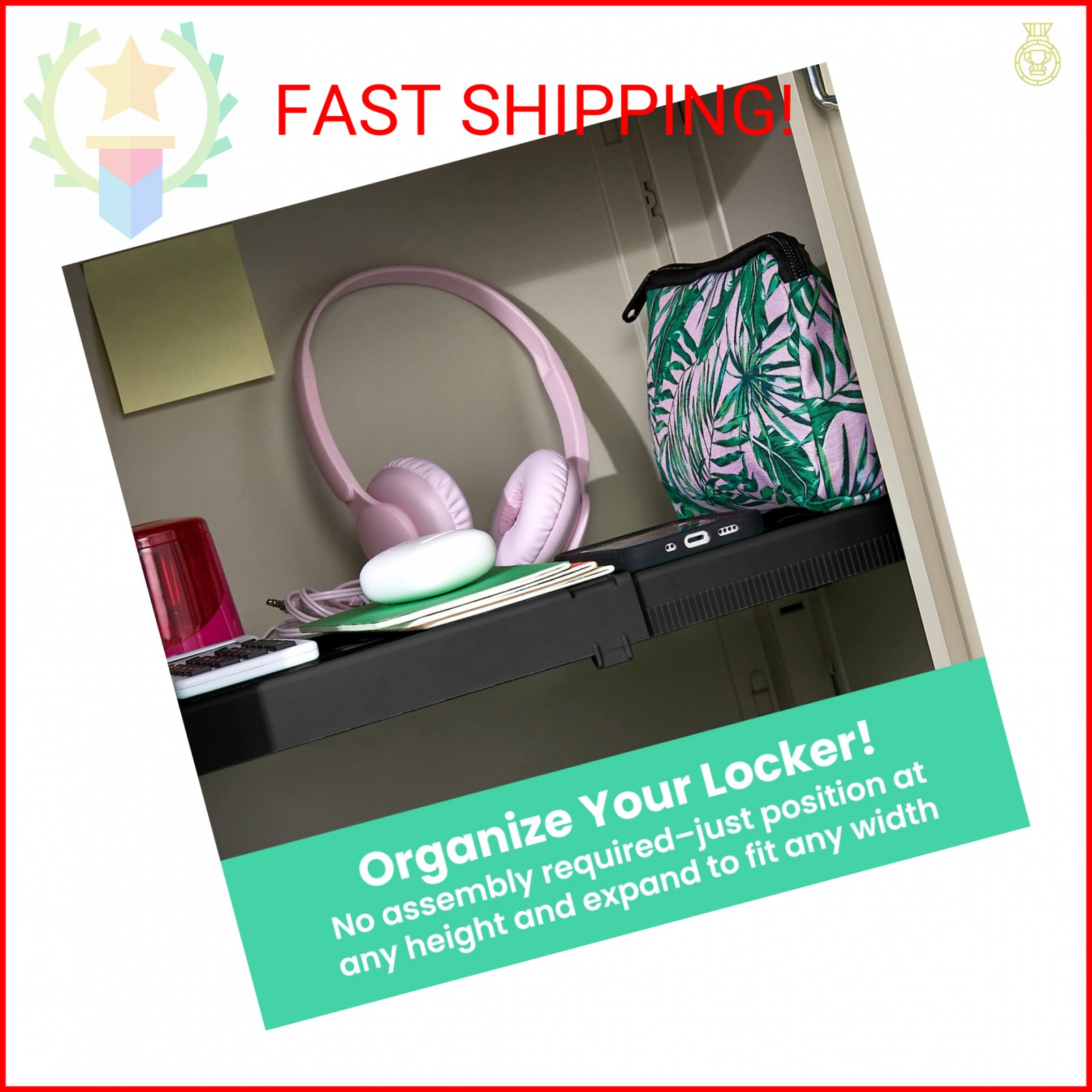 LockerMate Adjust-A-Shelf Locker Shelf for School Organization, Adjustable 12-15