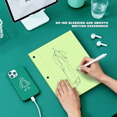 Note Pads 8 X 10.5 Loose Leaf Paper, 120Sheets, 3 6 Color-College Ruled-1 Pack