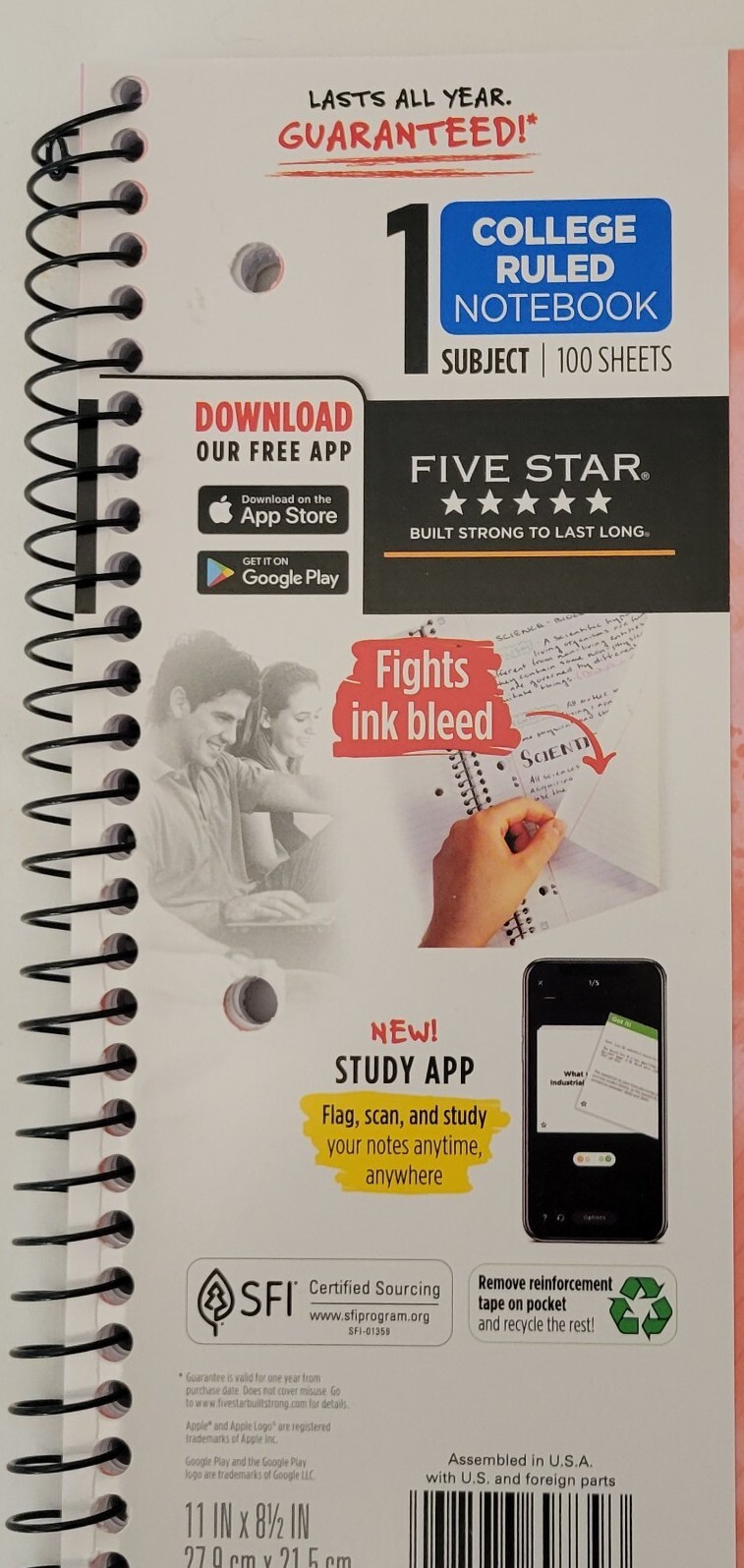 Five Star 1 Subject College Ruled Notebook