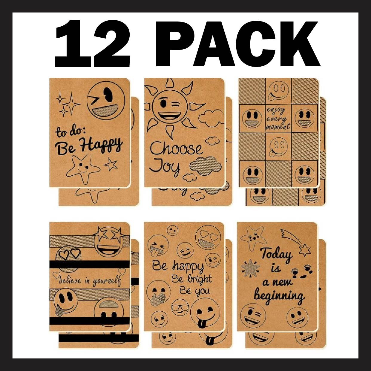 12 PACK! Emoji Kraft Notebooks Lined Memo Pads Kids Travel Journal Set, 80pgs