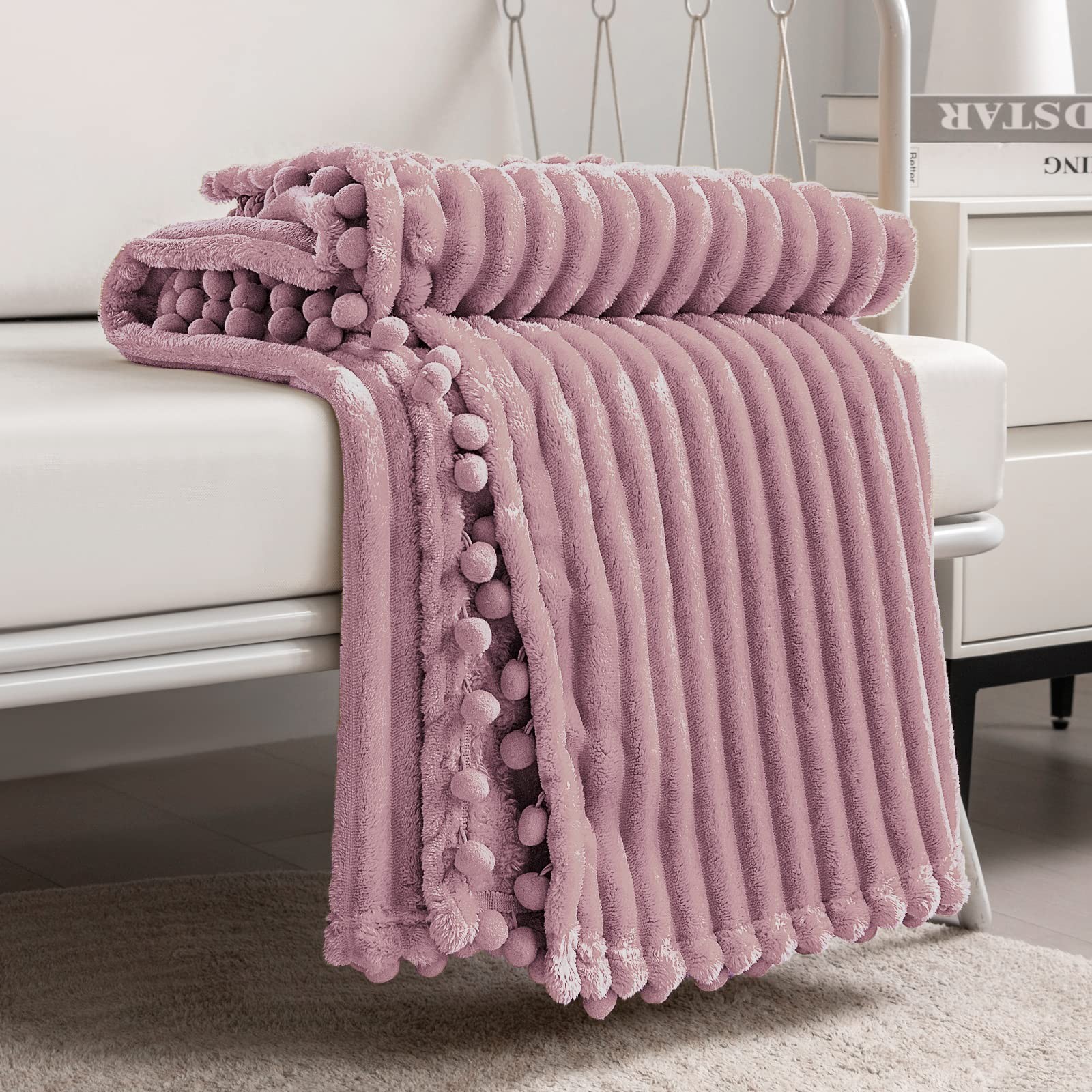DISSA Fleece Blanket Throw Size – 51×63, Pink – Soft, Plush, Fluffy,