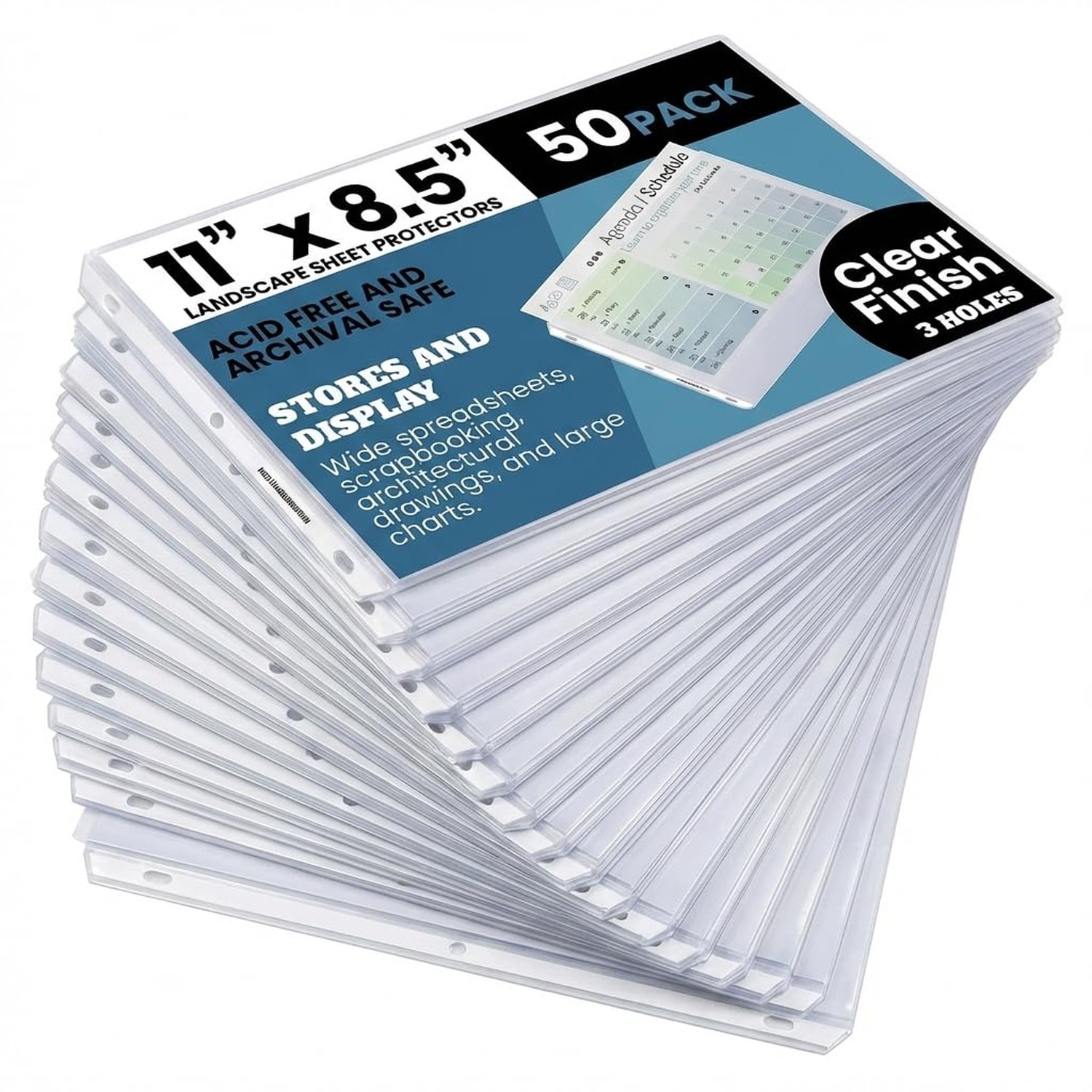 Performore 50 Sheet Protectors, Landscape Clear Sheet Protectors 8.5 X 11 Inc…