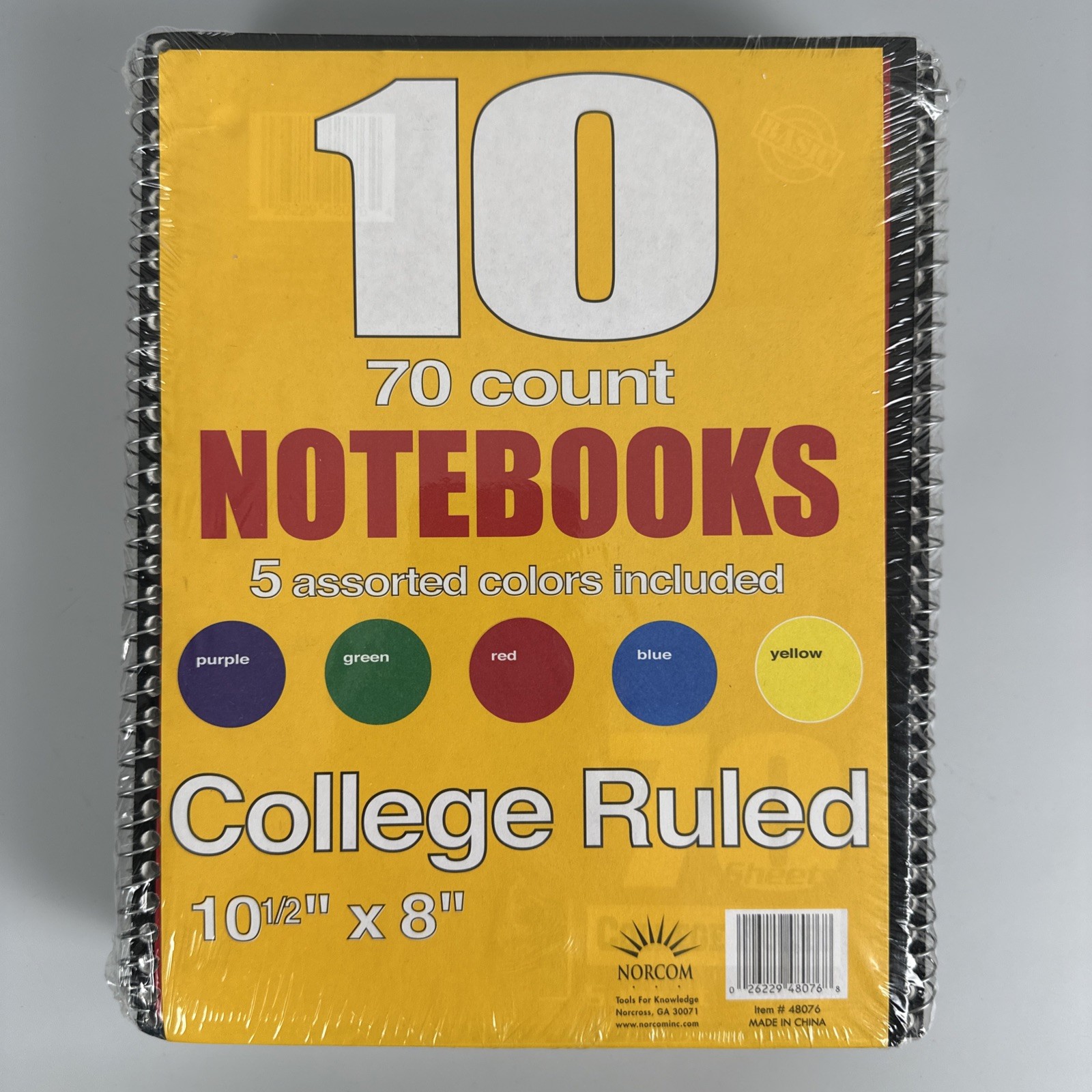 Spiral Notebooks 10 Pack 1-Subject College Ruled 8 X 10.5 in, 70 Sheet, 5 Colors