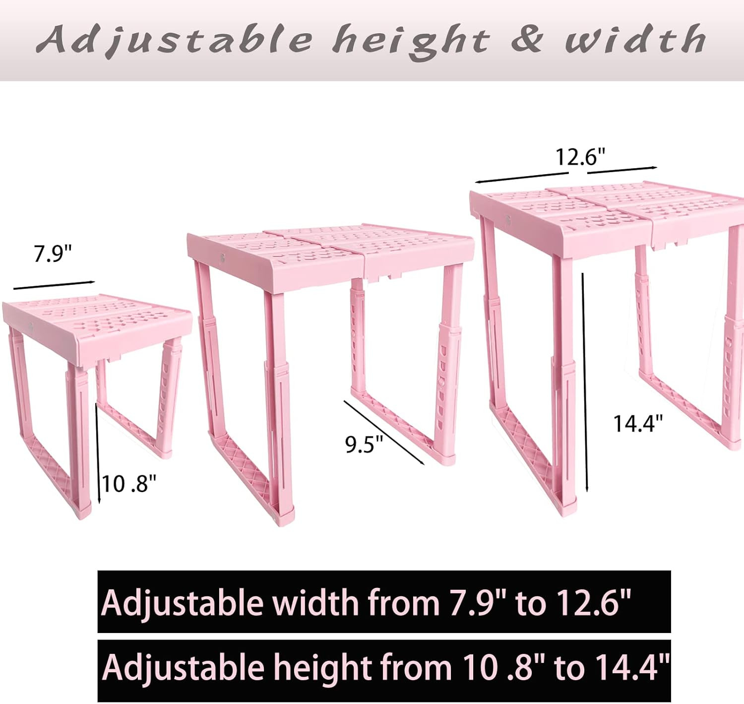 Locker Shelf Adjustable Height and Width, Pink Locker Organizer for Work, Locker