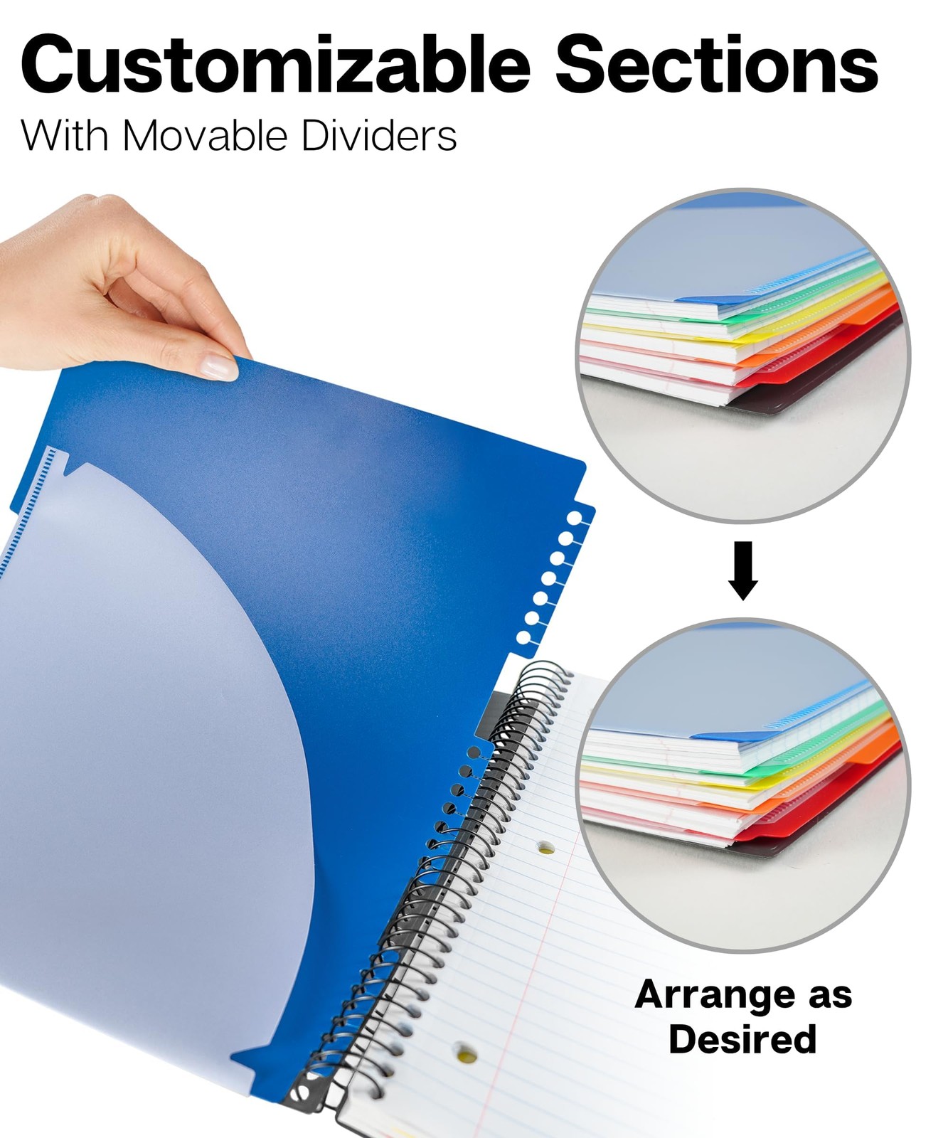 5-Subject Notebook, College Ruled, Colorful Movable Pocket Dividers with Tabs…