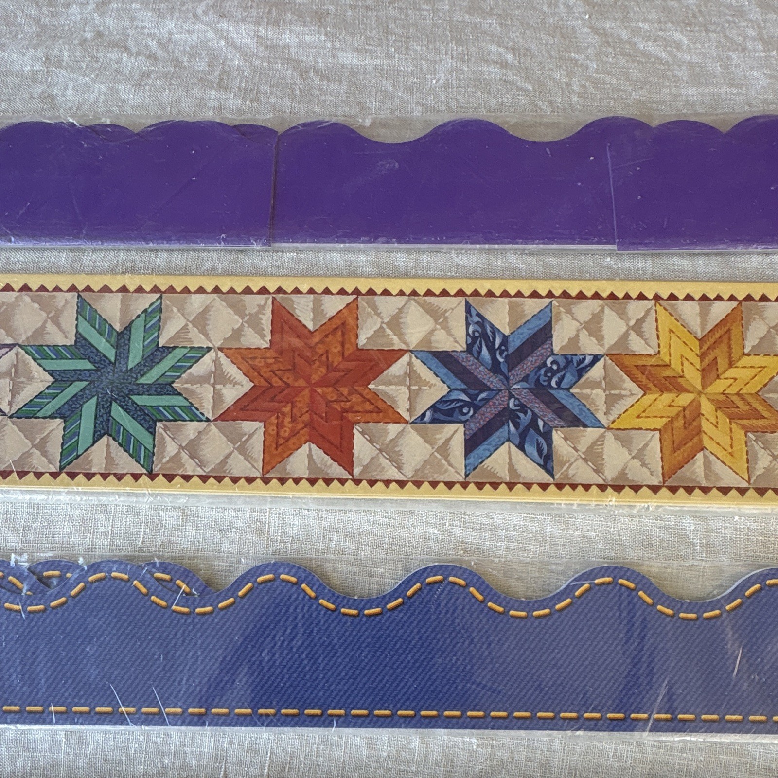 Trend Multicolor Star Quilt Like Trim Lot – Purple & Denim Decorative