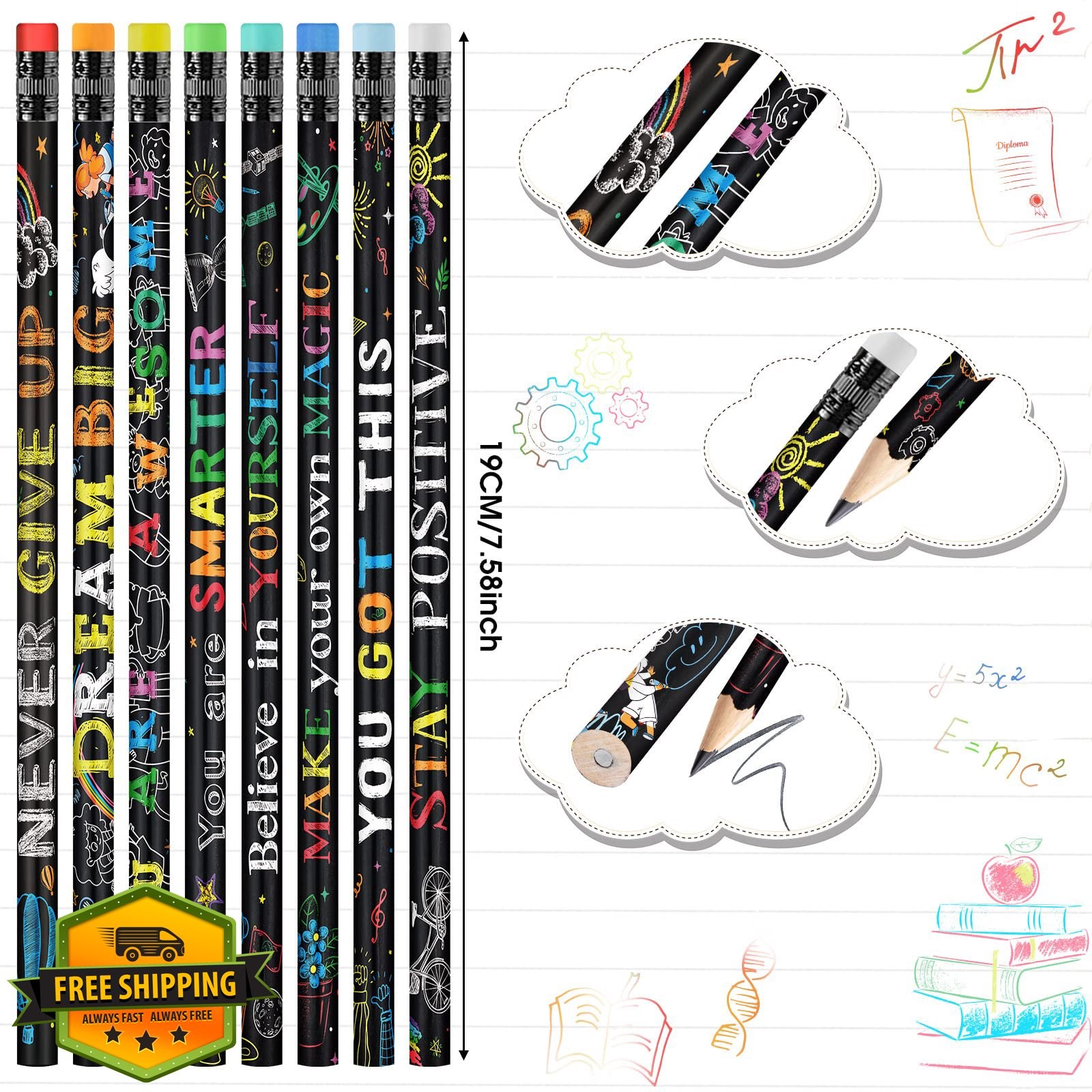 Pasimy 240 Bulk Inspirational Pencils Motivational Positive Sayings with Eraser