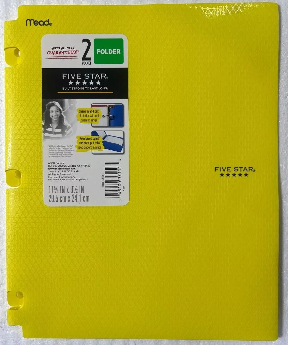 FIVE STAR SNAP-IN PORTFOLIO 2 POCKET PLASTIC FOLDER, VARIOUS COLORS