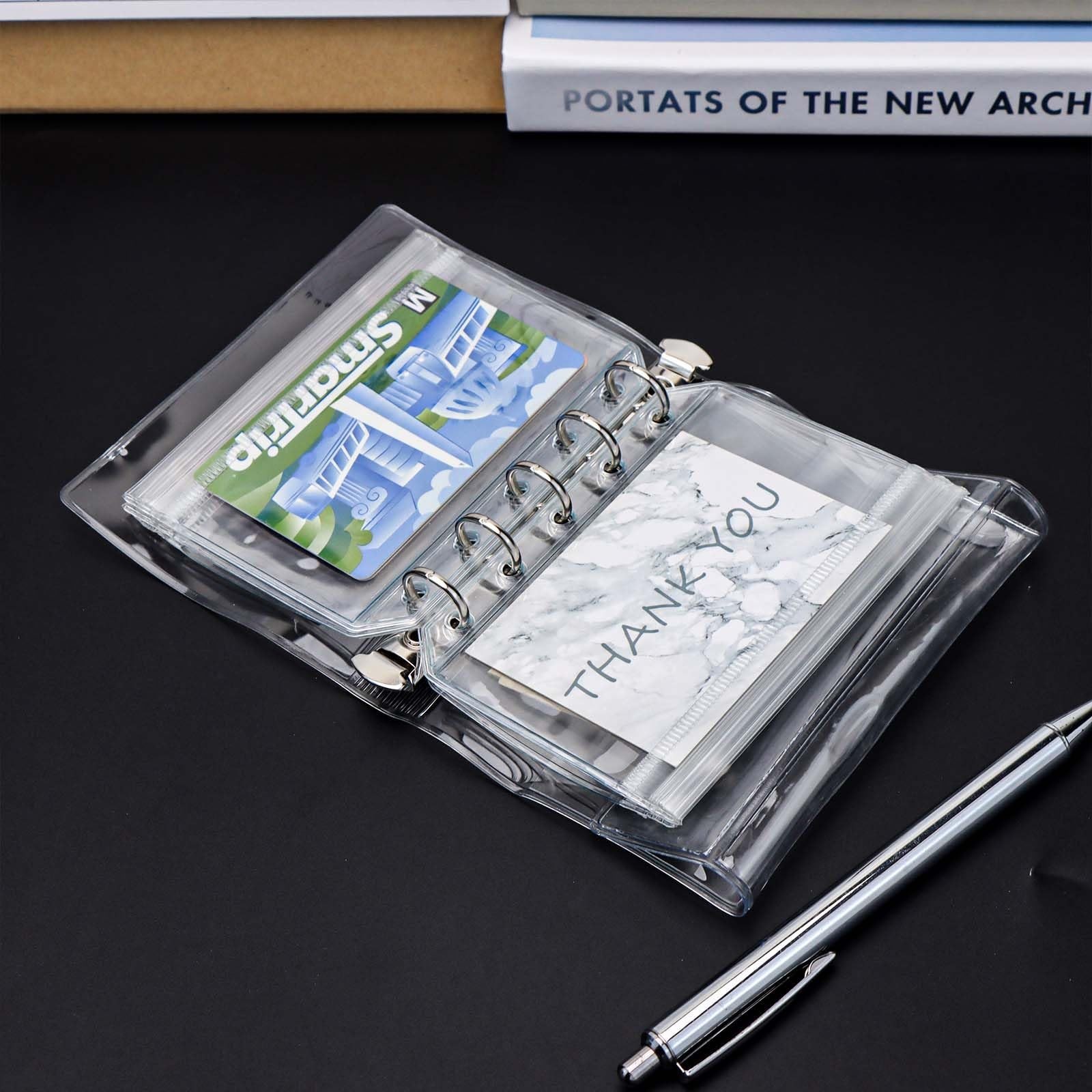 Mogoostry 12pcs A8 Binder Pockets Clear Ziplock Pocket 5 Holes Transparent Pl…
