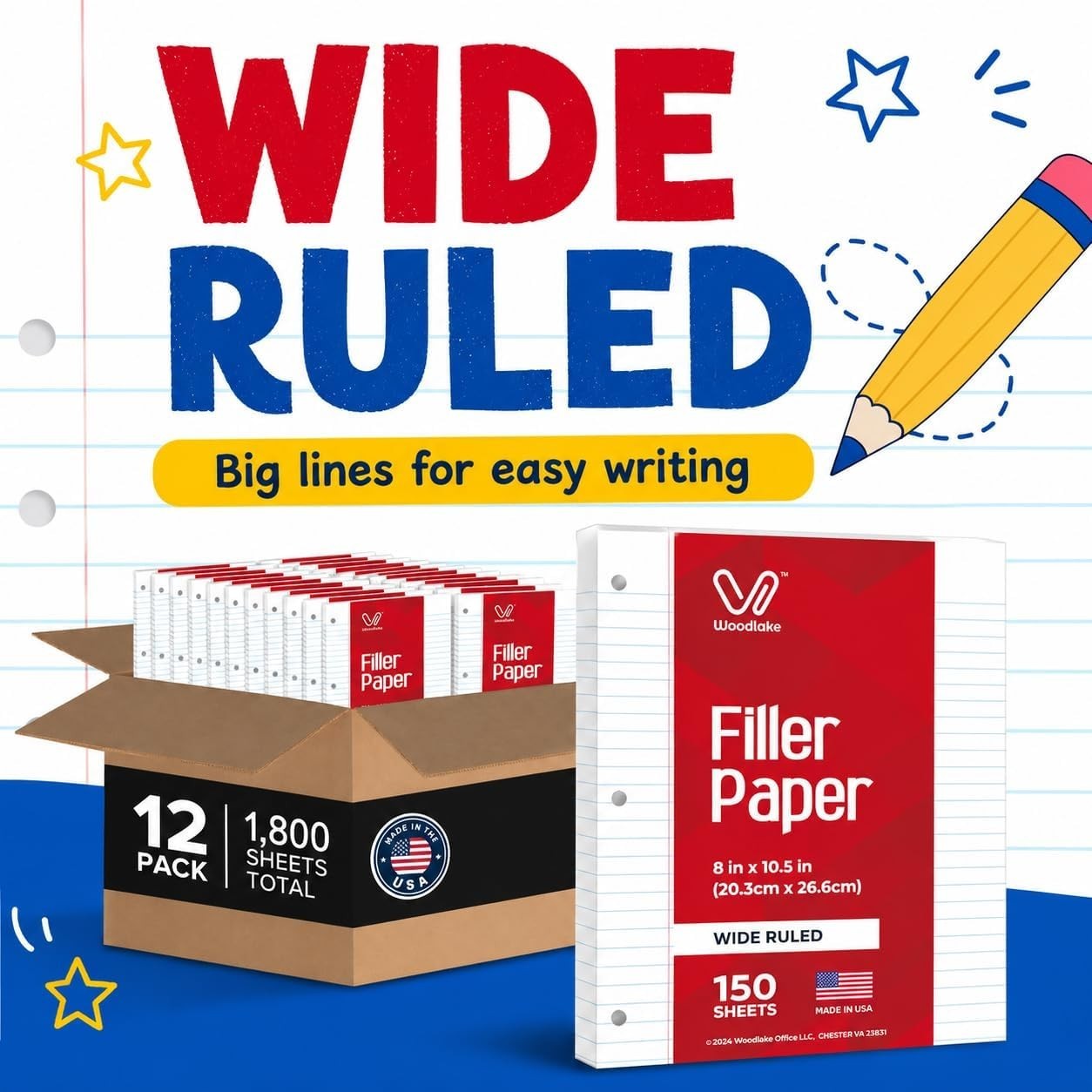 Bulk Wide Ruled Paper, 8×10.5 Inch, 60 GSM, 1800 Sheets