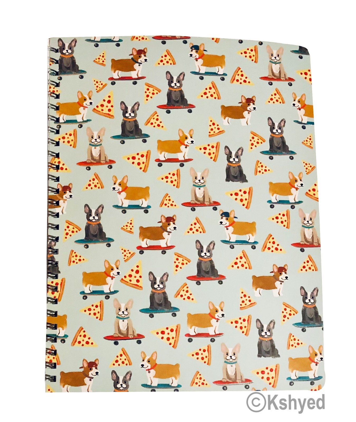 Molly & Rex Spiral Notebook, Dog & Pizza Pattern (1 Pack), Wide Ruled w/ Folder