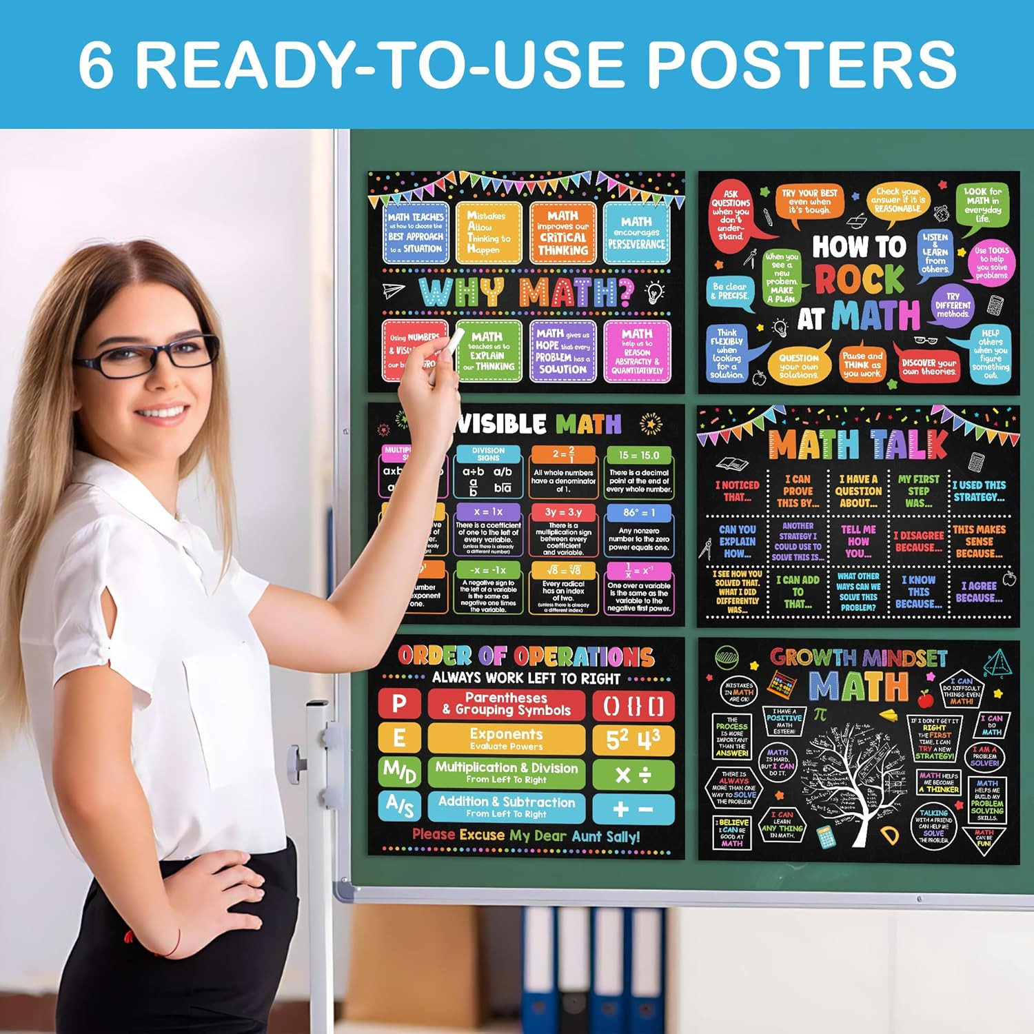 6 Pcs Math Posters (11″X16″) – Math Classroom Supplies for Teachers, Decorations