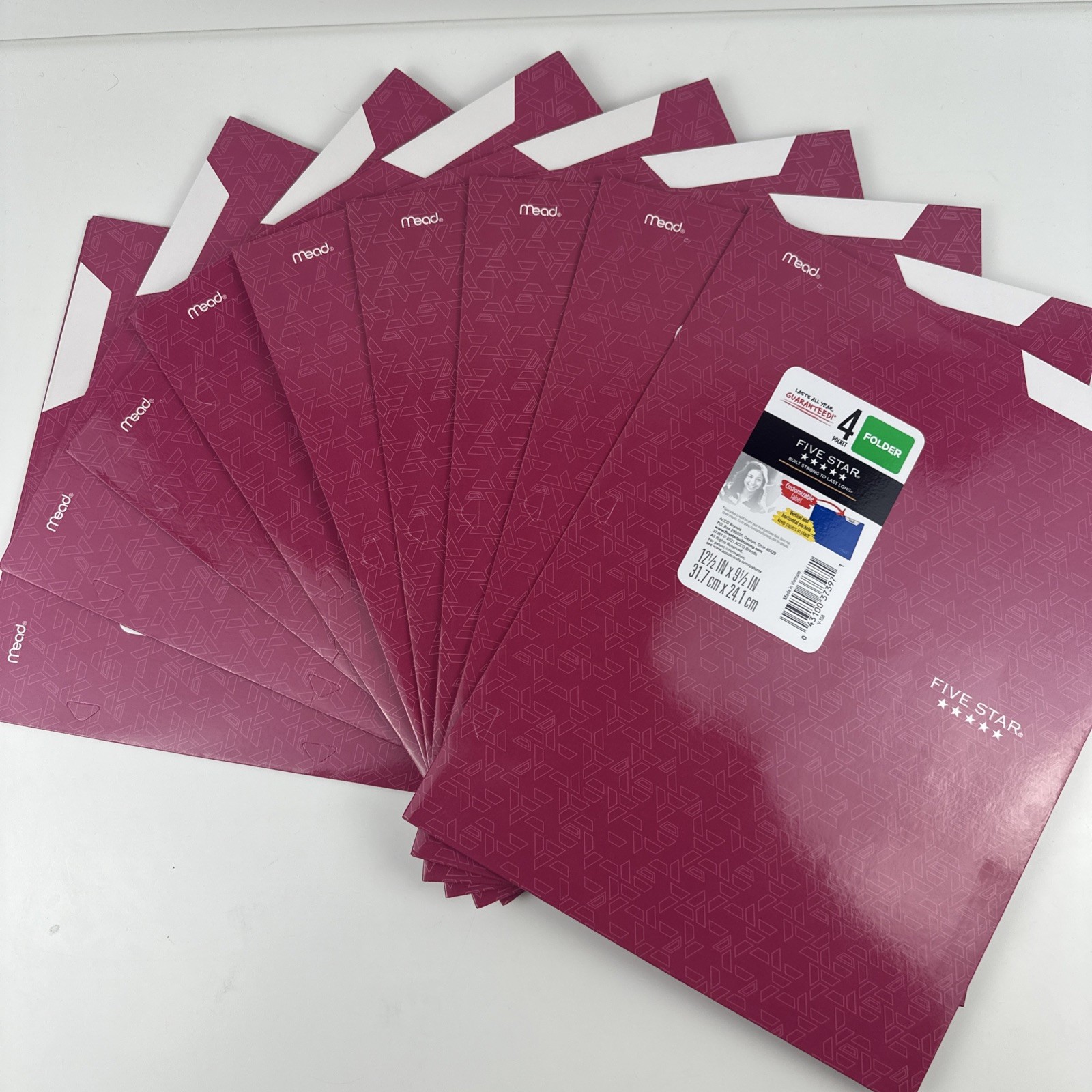 Mead Five Star 4 Pocket Paper Folder QTY 9 3-Whole Punch Pink