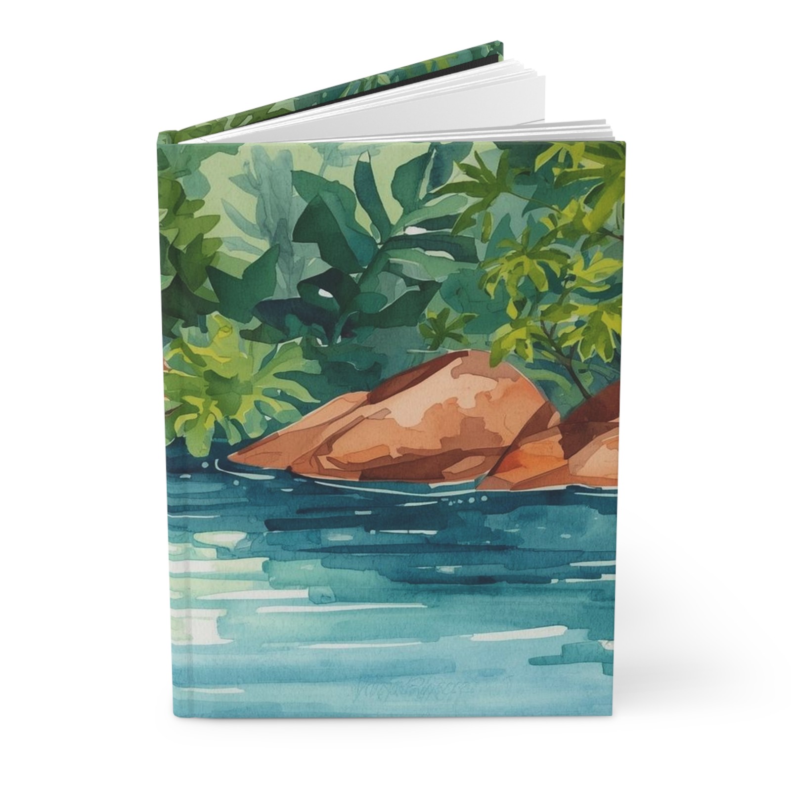 River Rocks Watercolor Landscape Hardcover Journal