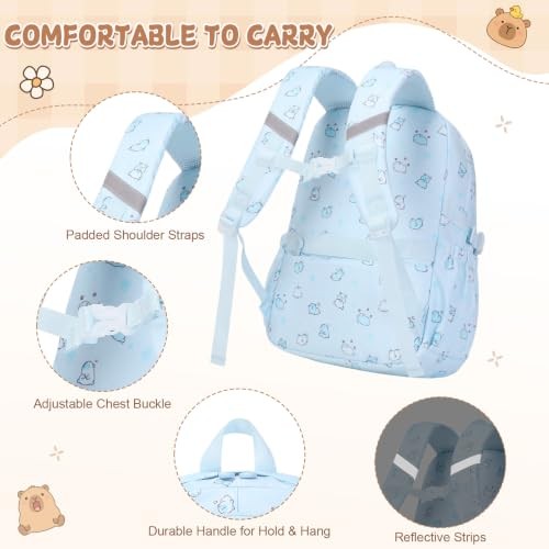 Capybara Theme Backpack for School Girls, Backpack with Stationery Set Blue