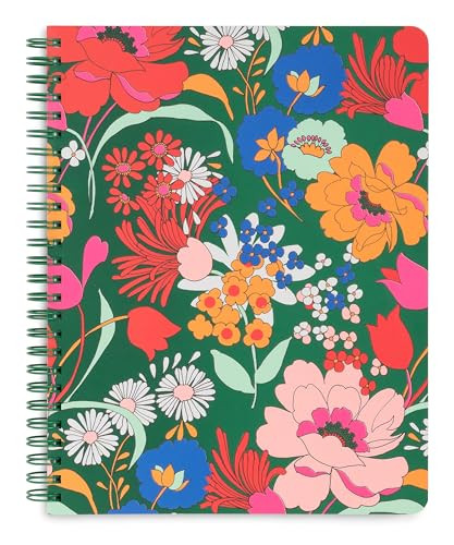 Green Floral Rough Draft Mini Spiral Notebook, 9″ x 7″ with Pockets and 160