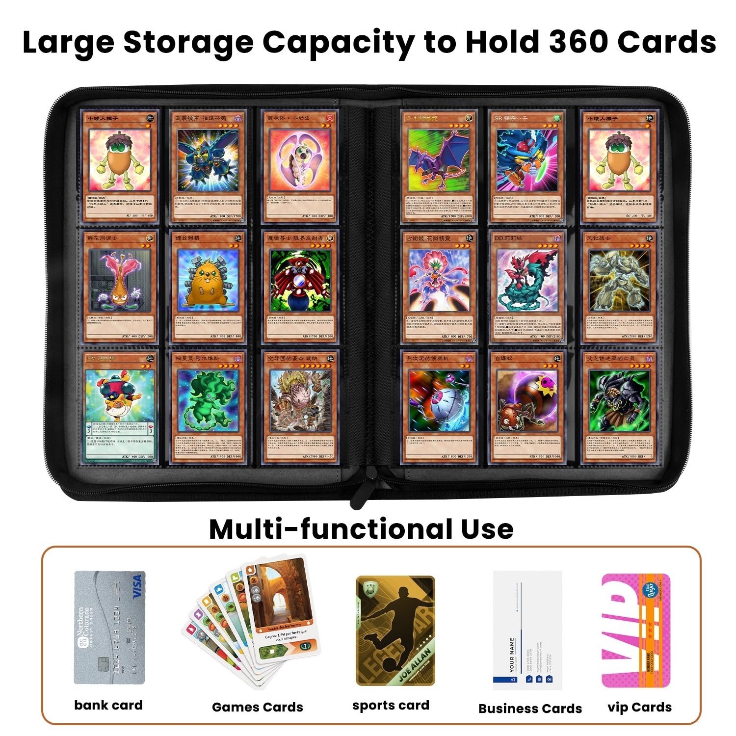 9 Pocket Card Binder, Premium Zip Trading Card Binder, 360 Double Sided Pocke…