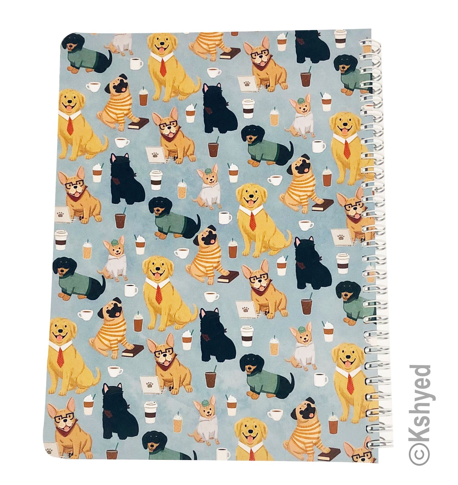Molly & Rex Spiral Notebook, Dog & Coffee Pattern Colleg Rule w/ Folder (1 Pack)