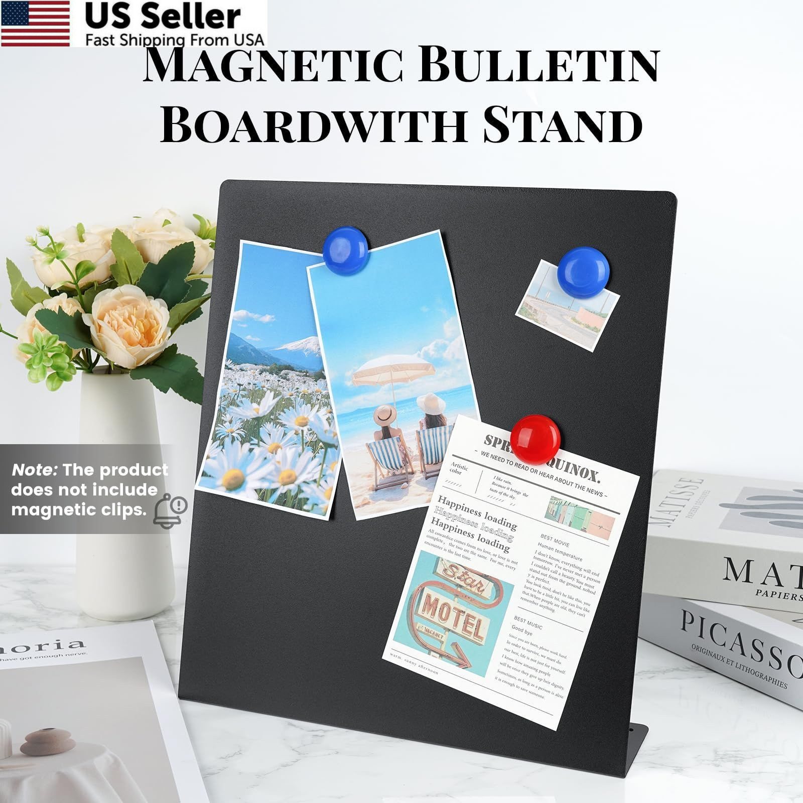 Magnetic Board 2pk Black Metal Bulletin Display Stand Home School Kitchen Office