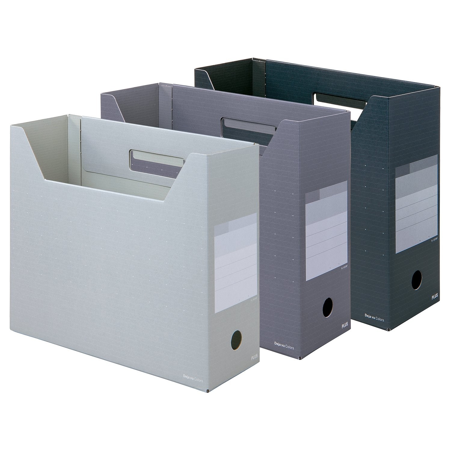 PLUS Box File, A4 Landscape, 100mm Spine Width, Deja Vu Monotone 3-Color Set