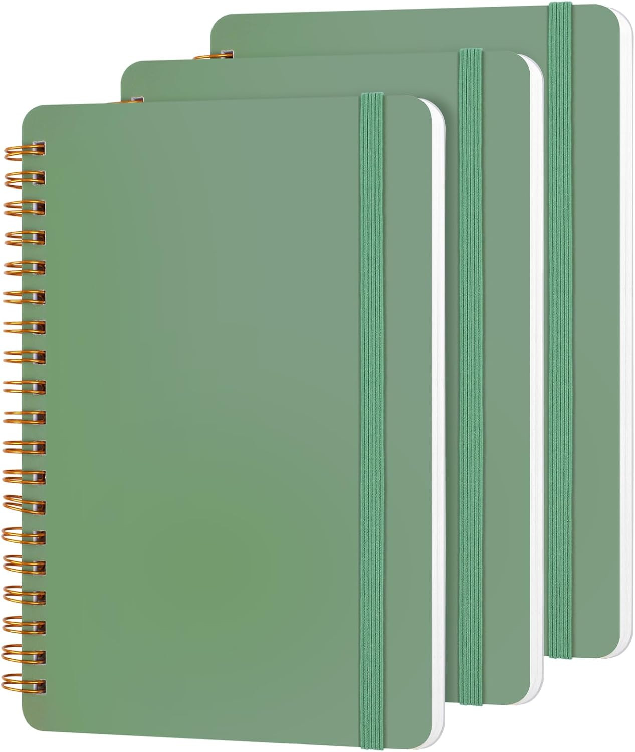 3 Pack 5×7 Spiral Notebooks with Strap 70 Sheets Hardcover Journal Green