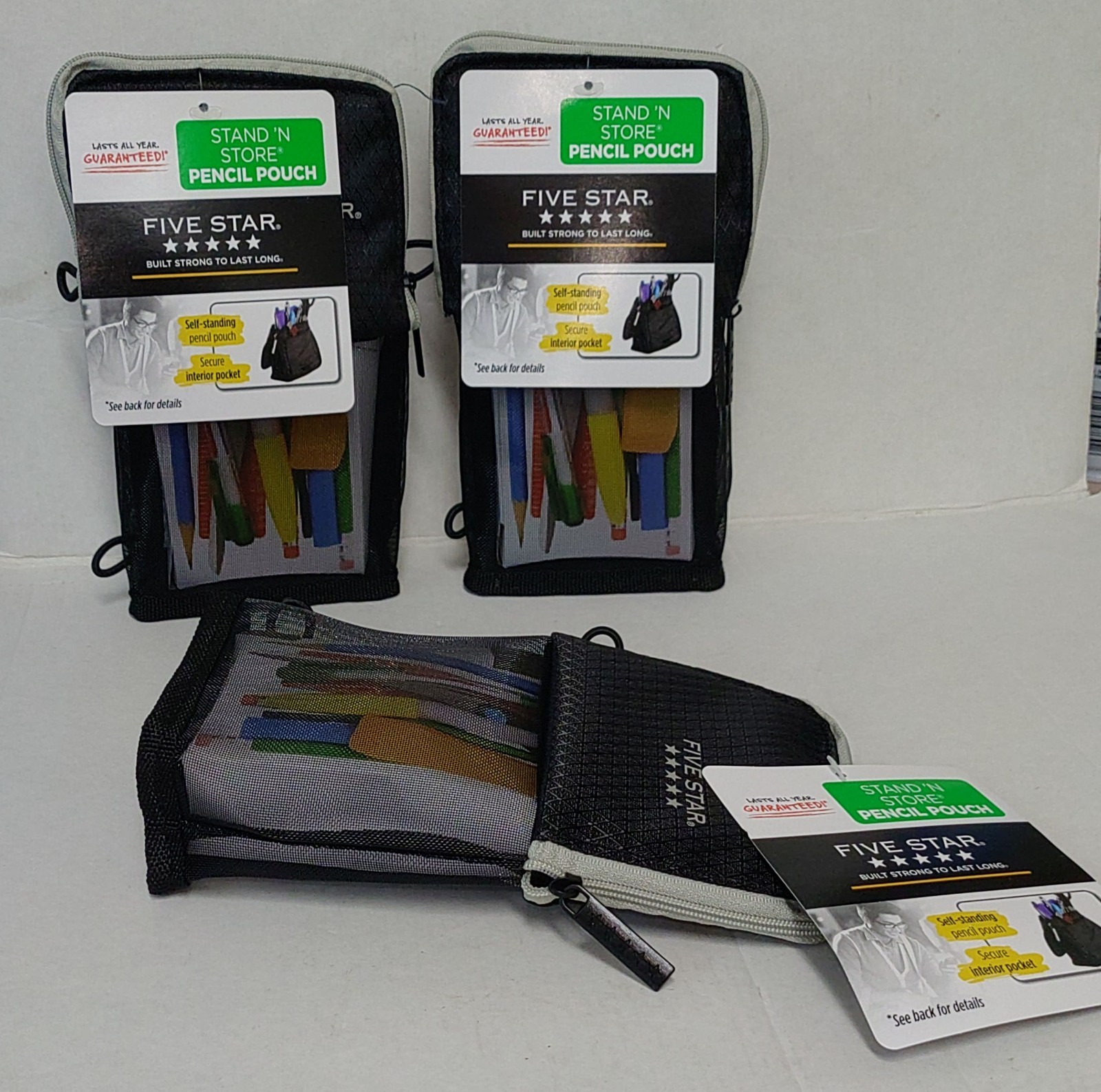 Five Star Stand ‘N Store Pencil Pouch Fits 3 Ring Binder Pencil Case Lot of 3