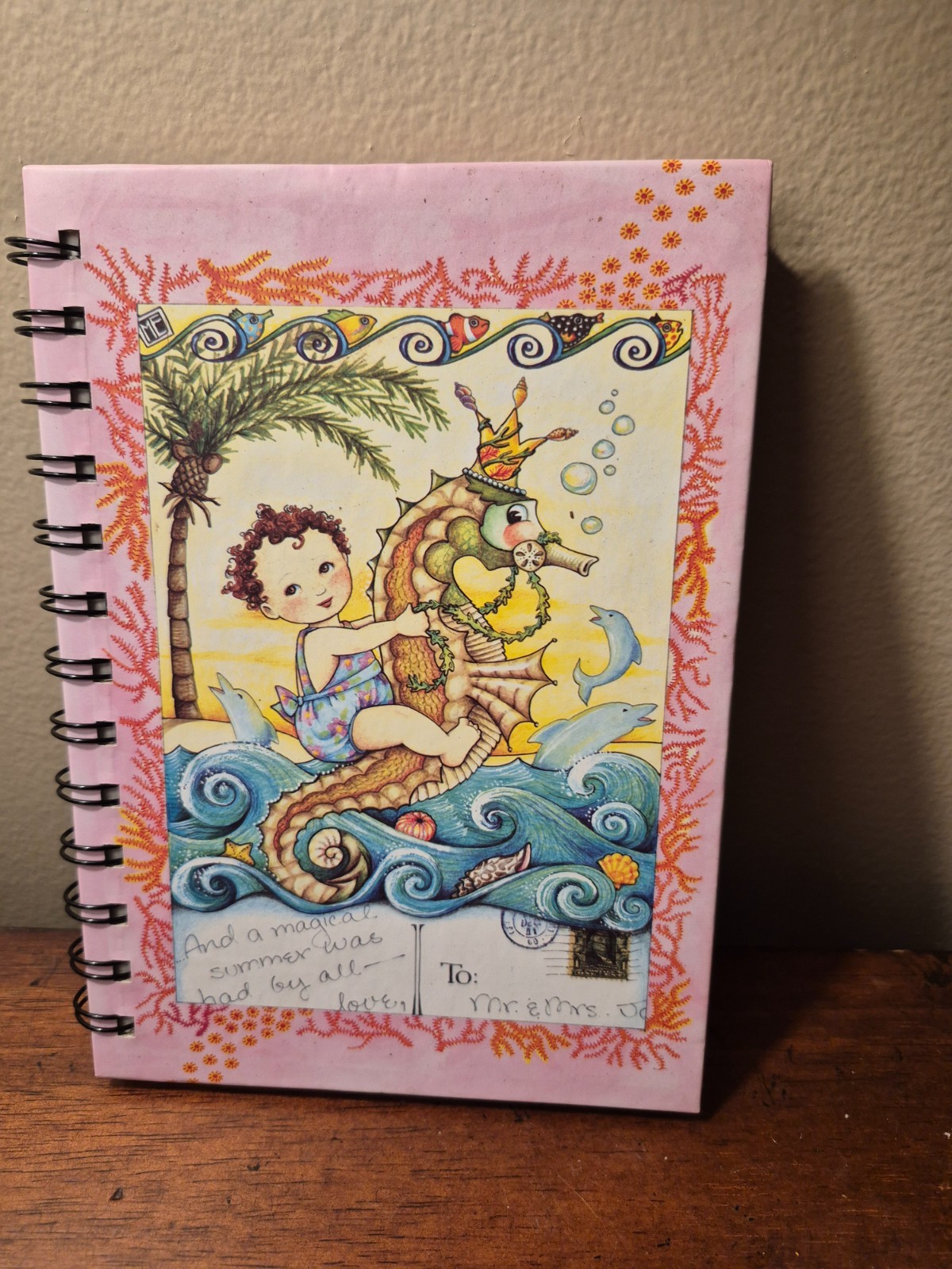 Mary Engelbreit 2011 lined paper journal with seahorse and child beach scene