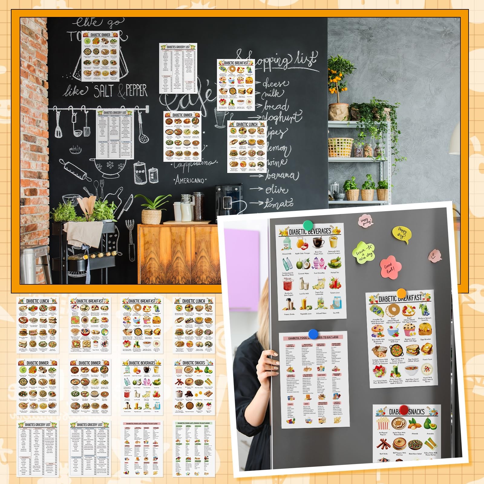 Sinload 12 Pcs Diabetes Food List Diabetes Meal Chart Information Diet Plan, Low